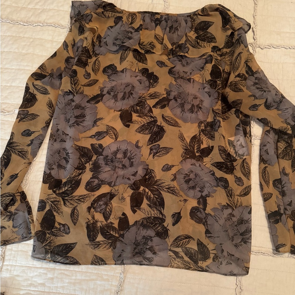 Anne Klein Floral Sheer Blouse - Brown and Gray - Picture 3 of 9